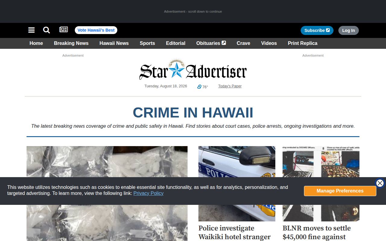 Honolulu County Star-Advertiser crime-news and arrest-record coverage