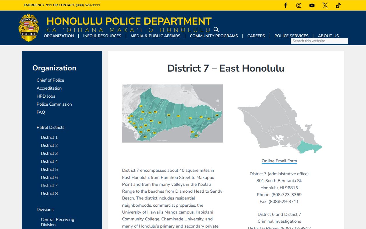 East Honolulu CDP HPD District 7 arrest-record and policing contact