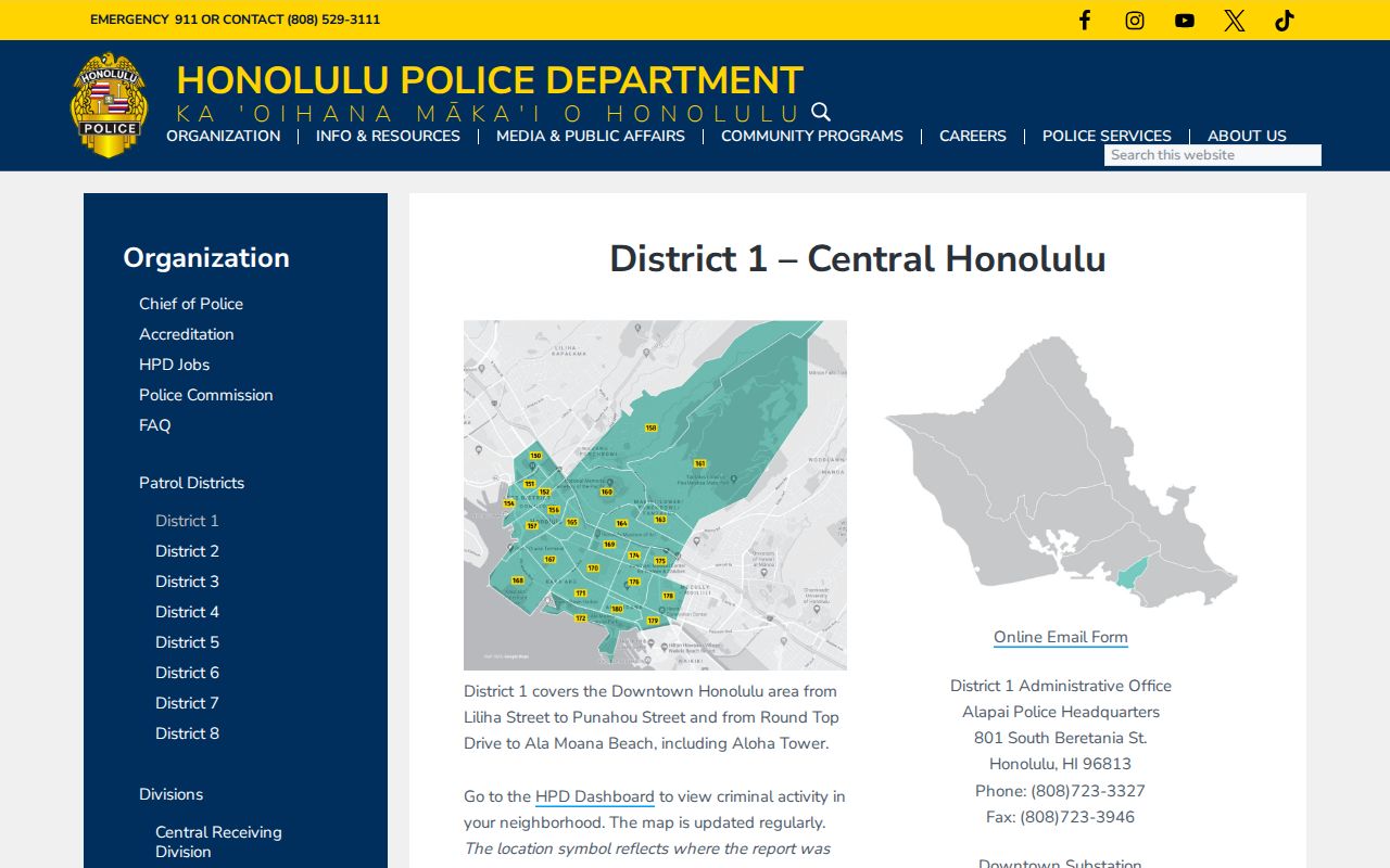 Honolulu CDP HPD District 1 arrest-record and policing contact