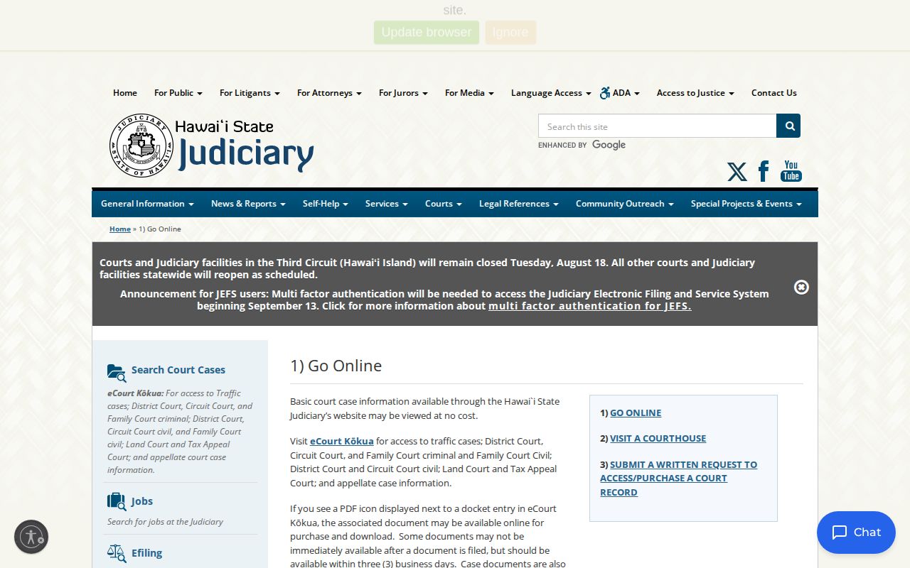 Hawaii Judiciary eCourt Kōkua case-search access for Honolulu County news follow-up